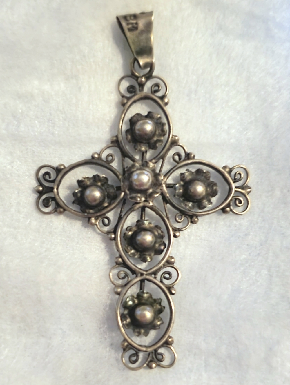 Renaissance Floral Art Deco Cross Pendant 925 Sterling Silver VTG